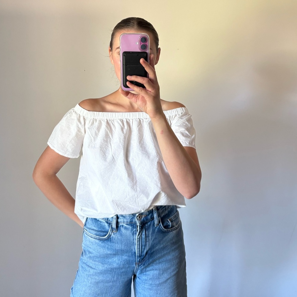 Abercrombie & Fitch Off The Shoulder Blouse Short Sleeve White Top Women’s XS